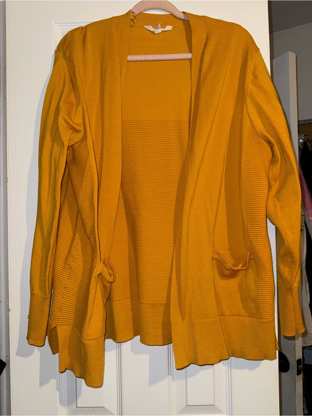 Time and Tru Mustard Open-Front Cardigan
